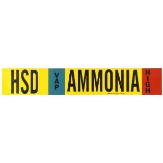 Brady 90447 Ammonia (IIAR) Pipe Markers, B 946, 4" Height X 24" Width, Black, Sky Blue, Red On Yellow Pressure Sensitive Vinyl, Legend "HSD   Ammonia" Industrial Pipe Markers