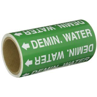 Brady 108880 Roll Form Pipe Marker, B 946, 8" X 30', White On Green Pressure Sensitive Vinyl, Legend "Demin. Water" Industrial Pipe Markers