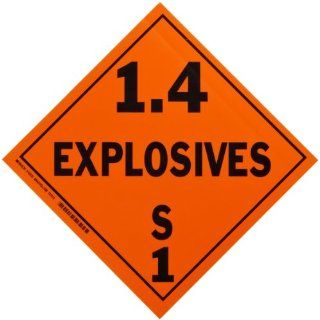 Brady 63332 10 3/4" Height, 10 3/4" Width, B 946 High Performance Vinyl, Black On Orange Color Dot Vehicle Placard, Legend "Explosives 1.4S" Industrial Warning Signs