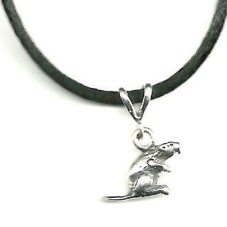 Sterling Silver Beaver Pendant Forest Animal Jewelry with 16" Black Satin Cord
