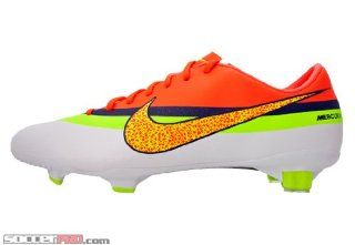 Nike Mercurial Veloce CR FG Soccer Cleats   White with Total Crimson and Volt  Sports Fan Soccer Equipment  Sports & Outdoors