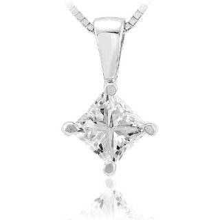 1/2 carat Princess Cut Diamond Solitaire Pendant in White Gold (HI/SI) Pendant Necklaces Jewelry