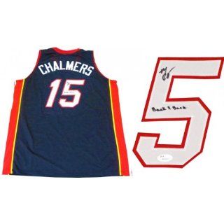 Mario Chalmers Back 2 Back Autographed Miami Heat Black Jersey (JSA) Sports Collectibles