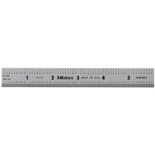 Mitutoyo 182 107, Steel Rule, 6"/150mm ( 1/10, 1/100", 1mm, 0.5mm), 3/64" Thick X 3/4" Wide, Satin Chrome Finish Tempered Stainless Steel Construction Rulers