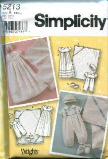 Simplicity Sewing Pattern 5213 Size A (XXS L) Babies' Christening Gown, Romper, Booties, Hat, and Blanket