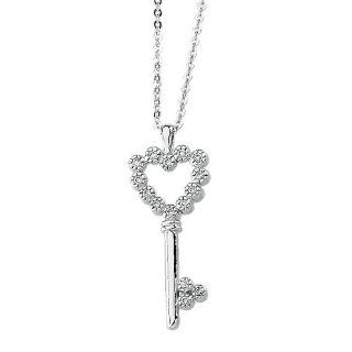 14K White Gold 1/10 ct. Diamond "Key to My Heart" Necklace Pendant Necklaces Jewelry