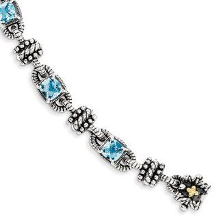 Sterling Silver W/14k 6.86swiss Blue Topaz 7.5in Bracelet, Best Quality Free Gift Box Satisfaction Guaranteed Jewelry