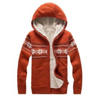 Juanshi Men Warm Hoodie Snow Cardigan Sweater Color Orange Size XXL at  Mens Clothing store