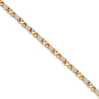 14k Yellow Gold Natural Opal And Diamond Tennis Bracelet Jewelry