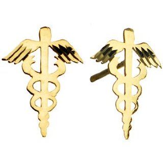 14k Yellow Gold Caduceus Medical Symbol Stud Earrings Jewelry