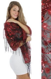 Fashion Chic Peacock Feather Sequin Shawl red PCS954