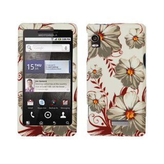 White Red Flower Rubberized Snap on Design Hard Case Faceplate for Motorola Droid 2 A955 / Verizon Cell Phones & Accessories