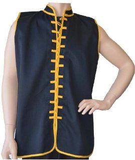 Sleeveless Kung Fu Uniform Top in Black with Gold Trim  Martial Arts Uniform Jackets  Sports & Outdoors