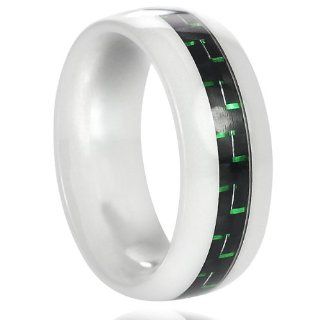 8mm Ceramic Mens Green Carbon Fiber Inlay Band Size 12 Jewelry