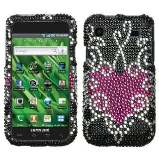 Black Silver Pink Heart Full Diamond Bling Snap on Design Case Hard Case Skin Cover Faceplate for T mobile Samsung Galaxy S Vibrant T959/Samsung Galaxy S 4G + Screen Protector Film Cell Phones & Accessories