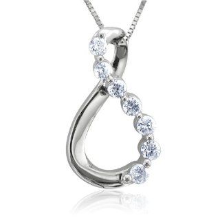 14k White Gold 7 Stone Journey Diamond Pendant Necklace (GH, I1 I2, 0.40 carat) Diamond Delight Jewelry