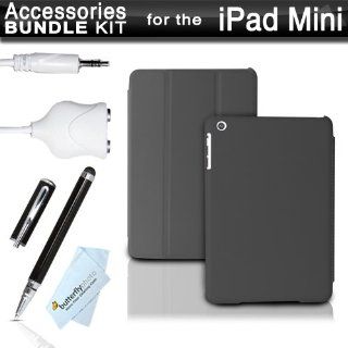 New iPad Mini Accessories Kit Includes SlimPad iPad Mini Case   Ultra Slim Smart Cover Case. Front + Back Protection (Sleep/Wake feature) + Stylus Holder   BLACK + 2 in 1 Capacitive Stylus w/ Integrated Ballpoint Pen + 3.5mm Dual Port Splitter + More Comp