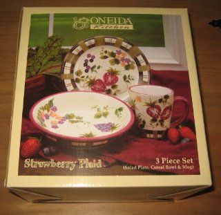 Oneida Strawberry Plaid 3 Piece Dish Set Kitchen & Dining