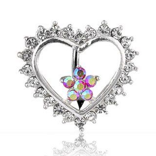 Navel Belly Button Ring with Top Down CZ Heart and Flower   14GA 3/8" Long West Coast Jewelry Jewelry
