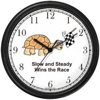 Racing Turtle or Tortoise Cartoon (Aesop or Aesops) Animal Wall Clock by WatchBuddy Timepieces (White Frame)  