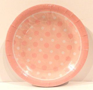 Pink Polka Dot Paper Dessert Plates 7" Diameter 8 Pack Kitchen & Dining