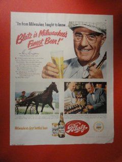 Blatz Beer, (horse/stop watch). Orinigal 1951 Vintage Collier, s Magazine Ad.  Prints  