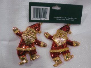 Flat Metallic Gold Tone Acrylic Dancing Santa Claus With Shiney Red & Green Accents Pendent Ornaments (Set Of Two). A Classy & Tasteful "Crystal Like" Addition To Your Christmas Tree Decorations. Numerous Additional Coordinating Styles, C