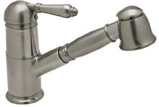 Rohl A3410LPPN 2 Country Kitchen Traditional Single Lever Single Hole Pullout Kitchen Faucet with Porcelain Lever in Polished Nickel   Touch On Kitchen Sink Faucets  