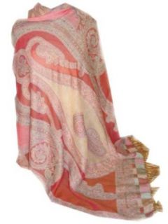 Pink & Orange Wool Hand Crafted Paisley Pashmina Shawl Wrap Pashmina Cashmere Wraps