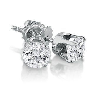 1/3 Carat Round Solitaire Diamond Earrings in 14K White Gold in Screw Back Crown Mounting & 4 Prong Mounting ( 0.30 Carat I J Color VS1 VS2 Clarity ) Stud Earrings Jewelry