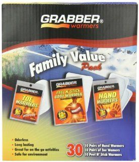 Grabber Warmers Family Value Pack  Multi Warmer Box (10 Pair Hand, 10 Pair Toe, 10 Pair Adhesive Body Warmers), 30 Count Health & Personal Care