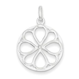 Sterling Silver Circle & Flower Pendant Pendant Necklaces Jewelry