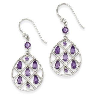 Sterling Silver Amethyst Teardrop Dangle Earrings, Best Quality Free Gift Box Satisfaction Guaranteed Jewelry