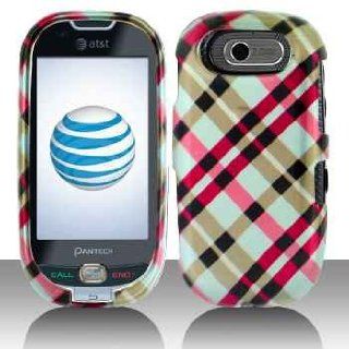 Hot Pink Cross Plaid Checker Design Snap on Hard Skin Shell Protector Faceplate Cover Case for Pantech Ease P2020 + Microfiber Pouch Bag + Case Opener Cell Phones & Accessories