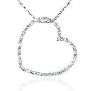Sterling Silver Large Floating Cubic Zirconia Heart Pendant Jewelry