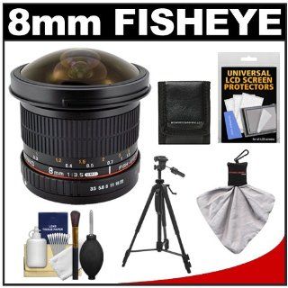 Samyang 8mm f/3.5 Manual Focus Fisheye II Lens w/ Detachable Hood with Tripod + Accessory Kit for Sony Alpha A35, A55, A57, A65, A77, A99 Digital SLR Cameras  Digital Slr Camera Lenses  Camera & Photo