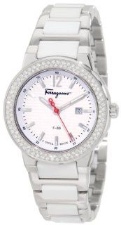 Salvatore Ferragamo Women's F53SBQ9101 S981 F 80 White Ceramic Links Diamond Hour Markers Bezel Watch Watches