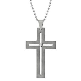 Men's Stainless Steel Cross Pendant Necklace with Cubic Zirconia Accent, 22'' Jewelry
