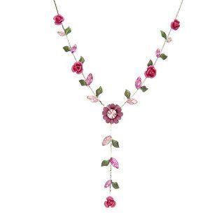 Glamorousky Cherry Pink Rose Necklace with Pink swarovski Crystals   40cm + 8cm extension chain (984) Jewelry