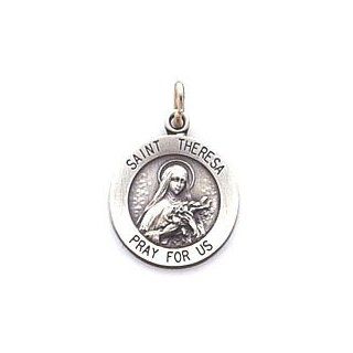 Saint Theresa  Sterling Silver Pray for Us Medal Pendant ,18" Stainless Steel Stainless Necklaces Jewelry