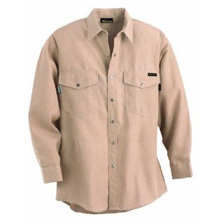 Workrite 228ID95KHLG 0L Flame Resistant 9.5 oz Indura Long Sleeve Western Style Shirt, Snap Cuff, Large, Long Length, Khaki Protective Work And Lab Clothing