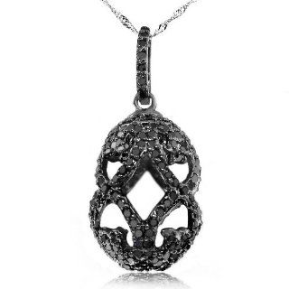 1.52 Carat Fancy Black Diamond Faberge Egg Pendant 18 inches Singapore Necklace 10k White Gold Jewelry