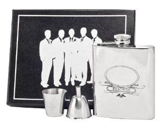 Visol VSET61 1200 Bestman Logo Groomsmen II Flask Gift Set, 8 Ounce, Silver Kitchen & Dining