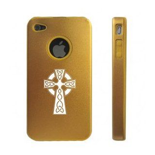 Apple iPhone 4 4S 4G Yellow Gold DD723 Aluminum & Silicone Case Celtic Cross Cell Phones & Accessories