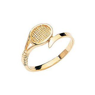 14K Yellow Gold Tennis Racket Ring Jewelry