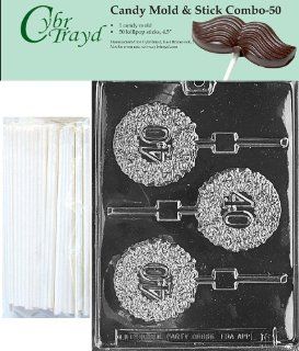 Cybrtrayd 45St50 L016 40th Lolly Chocolate Candy Mold with 50 Cybrtrayd 4.5" Lollipop Sticks Kitchen & Dining