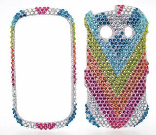 Silver with Blue Yellow Orange Pink Rainbow Wave Sparkling Luxury Rhinestones Full Diamond Bling Samsung Seek M350 Snap on Cell Phone Case + Microfiber Bag Cell Phones & Accessories