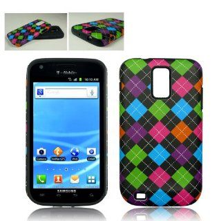 Samsung Galaxy S II S2 S 2 / SGH T989 T Mobile TMobile / Hercules Black with Multicolor Argyle Diamond Pattern Design Combo Dual Layer Hybrid 2 in 1 Snap On Hard Protective Cover and Silicone Skin Soft Gel Case Cell Phone Cell Phones & Accessories