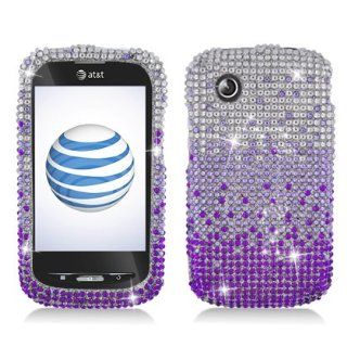 PURPLE WATERFALL Rhinestone/Diamond/Bling/Crystal Hard Plastic Protector Case Cover For ZTE AVAIL Z990 (AT&T) Cell Phones & Accessories