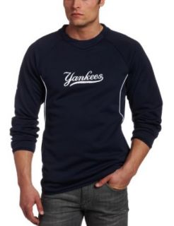 MLB New York Yankees Long Sleeve Crew Neck Thermabase Tech Fleece Pullover "Script" Design  Sports Fan Sweatshirts  Sports & Outdoors